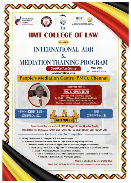 IIMT College of Law, Greater Noida is organizing International ADR & Mediation Training Program 