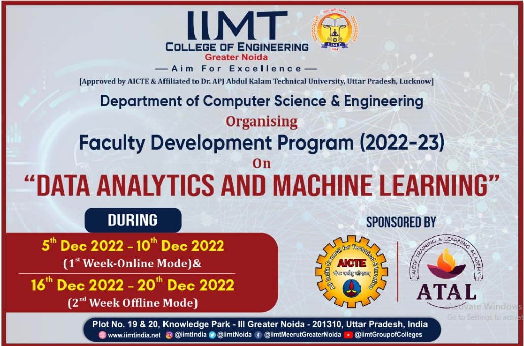Two Weeks FDP on Data Analytics and Machine Learning Sponsored by AICTE & ATAL