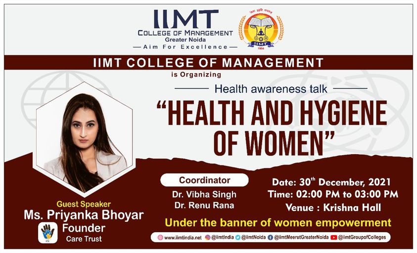 IIMT College of Management organizing Health and Hygiene of Women Under banner of women empowerment